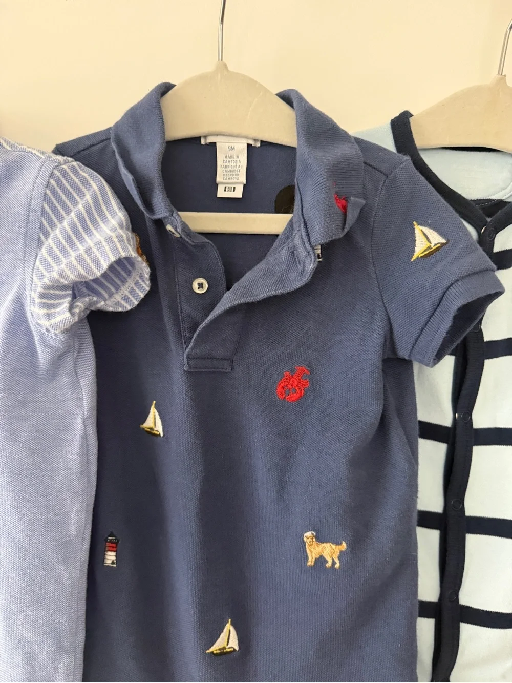 Ralph Lauren Navy Polo Romper & Light Blue Stripe Polo Romper Set